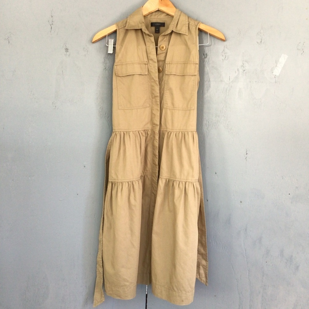 J. Crew Sleeveless Tiered Midi Dress in Tan